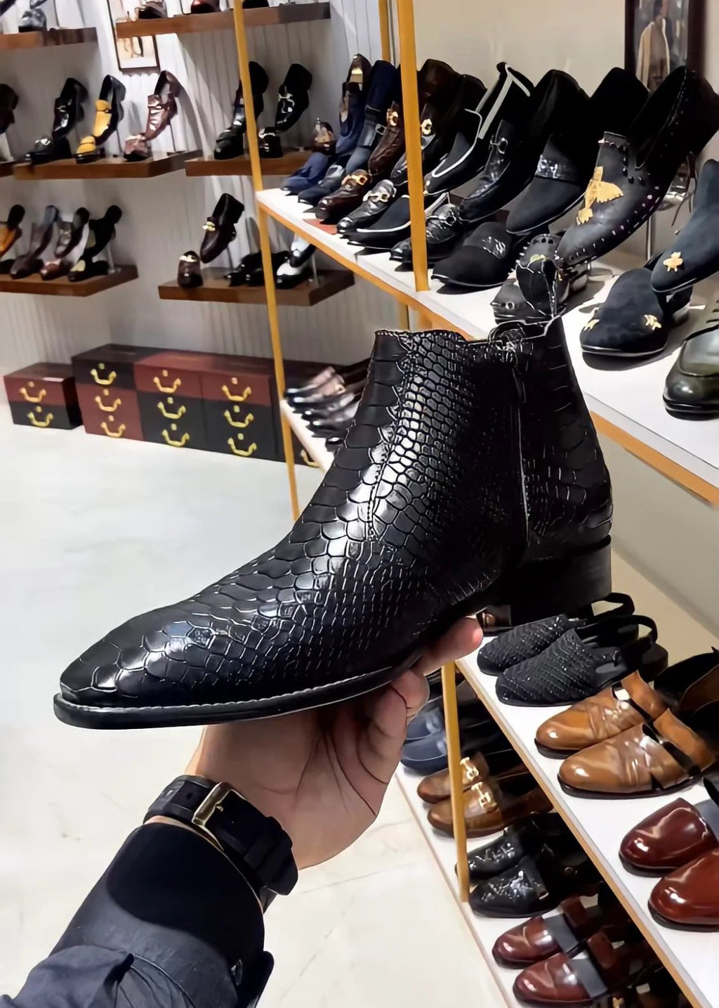 Charcoal Black Cobra Scaled Zip Boots