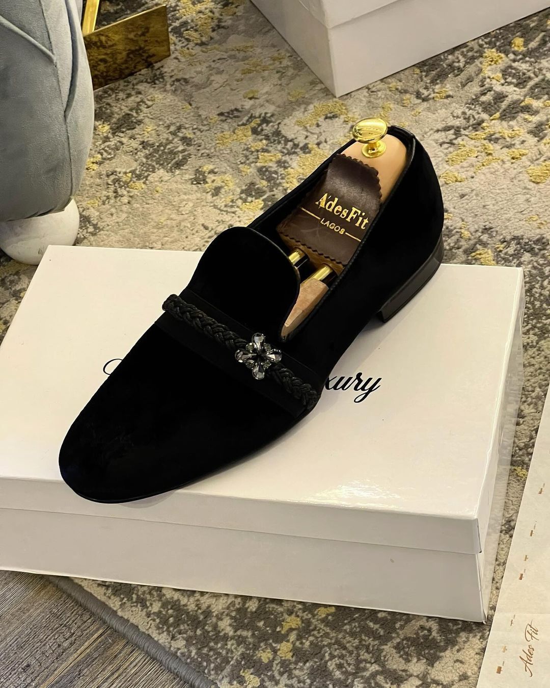 Black Velvet and Rhinestone Shoes