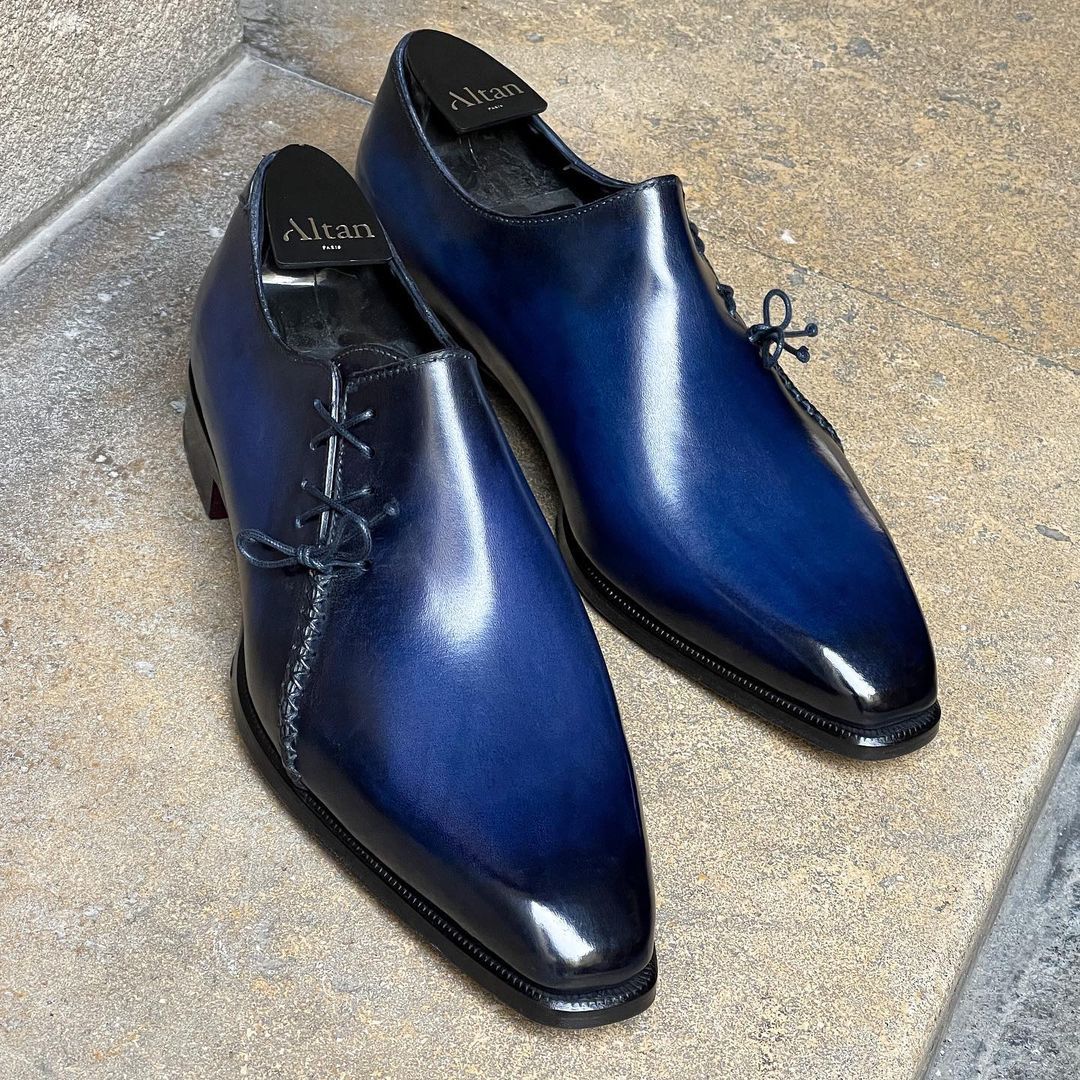 Lateral Lace-up Oxford shoe the Lucas, Night Blue