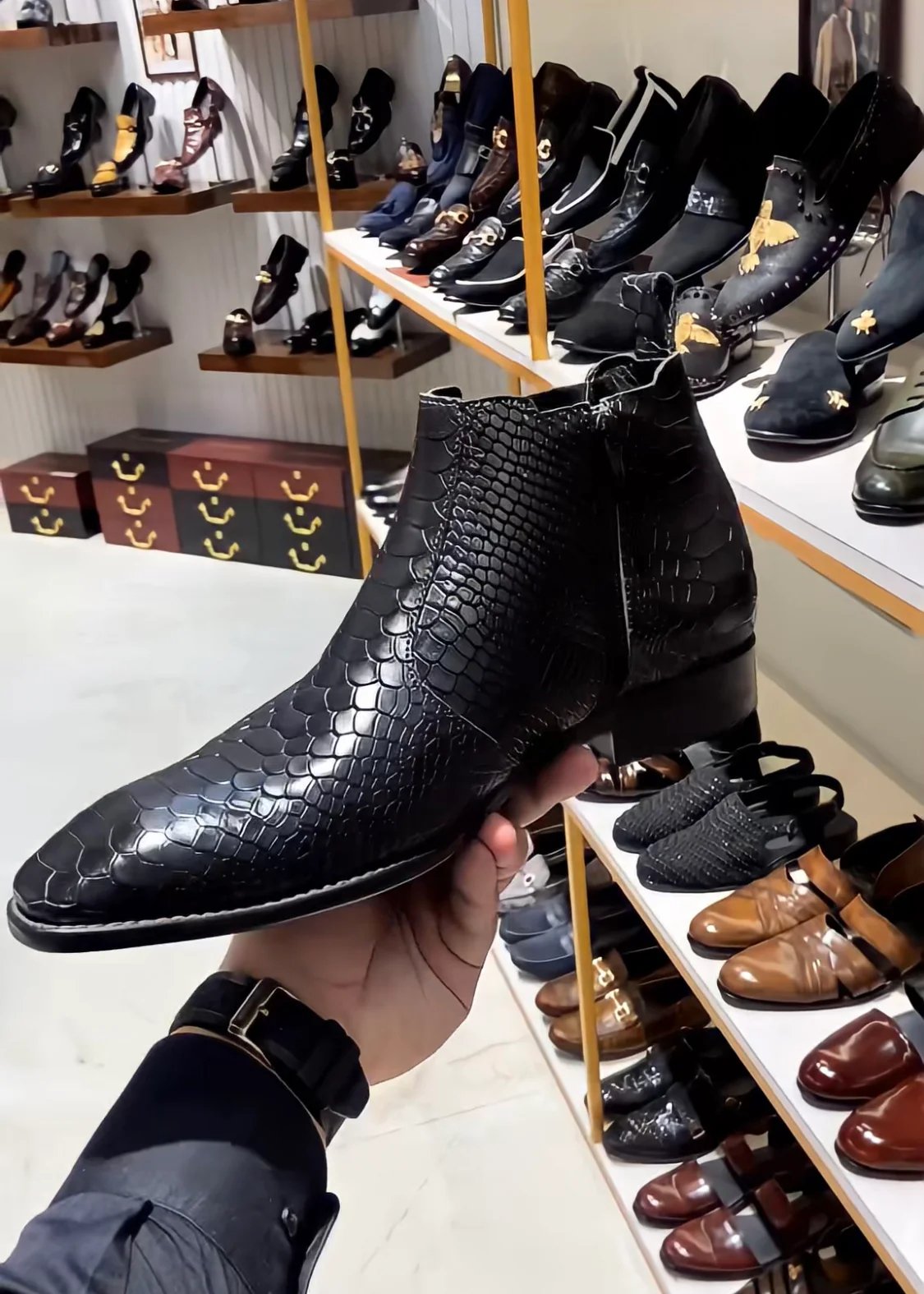 Charcoal Black Cobra Scaled Zip Boots