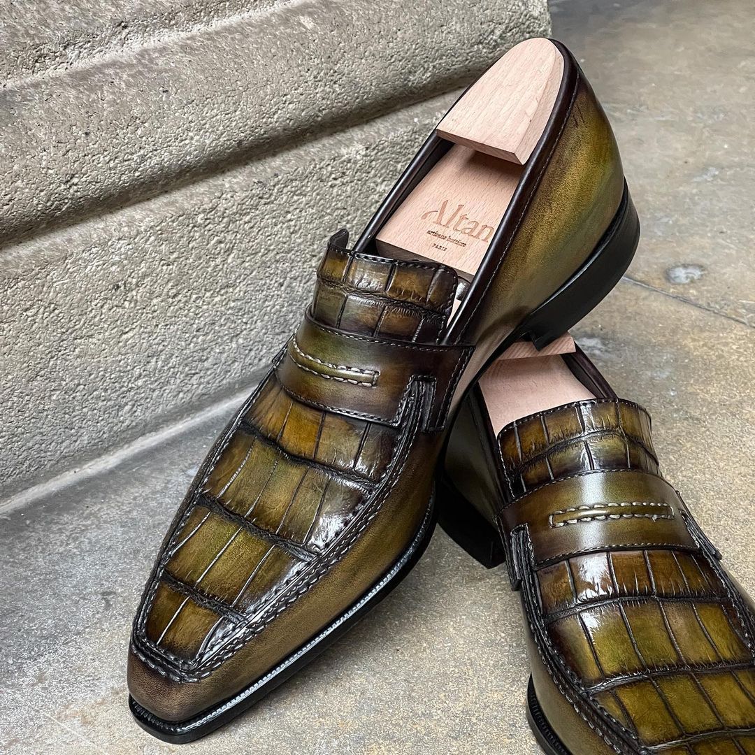 Lincoln Loafer - Crocodile Vamp - Vintage Autumn Leaves Patina