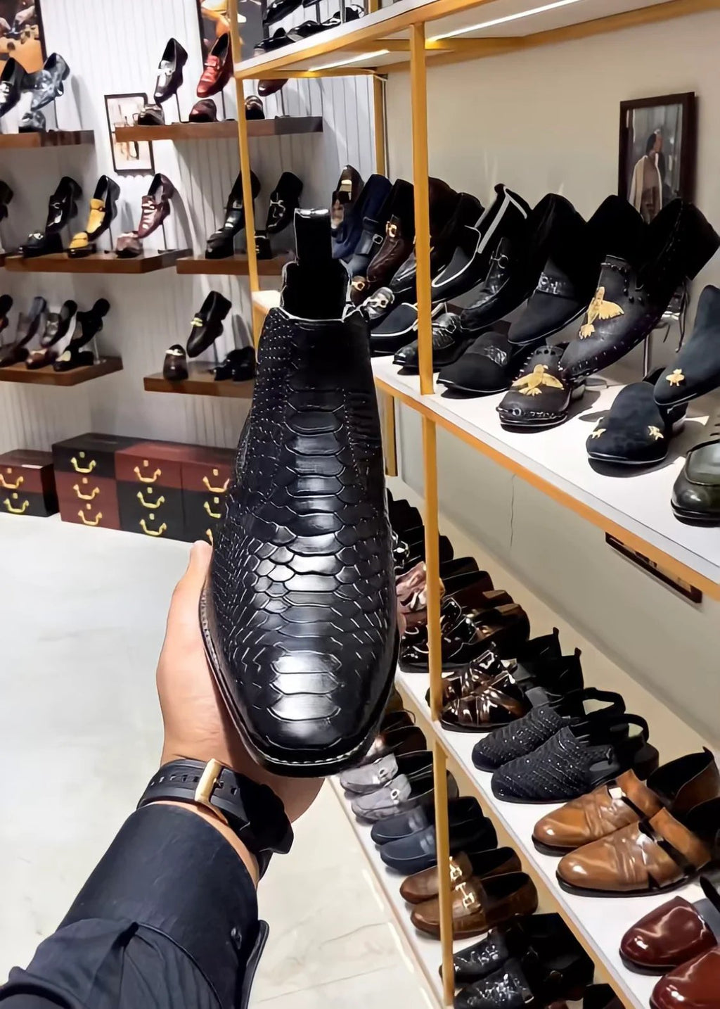 Charcoal Black Cobra Scaled Zip Boots