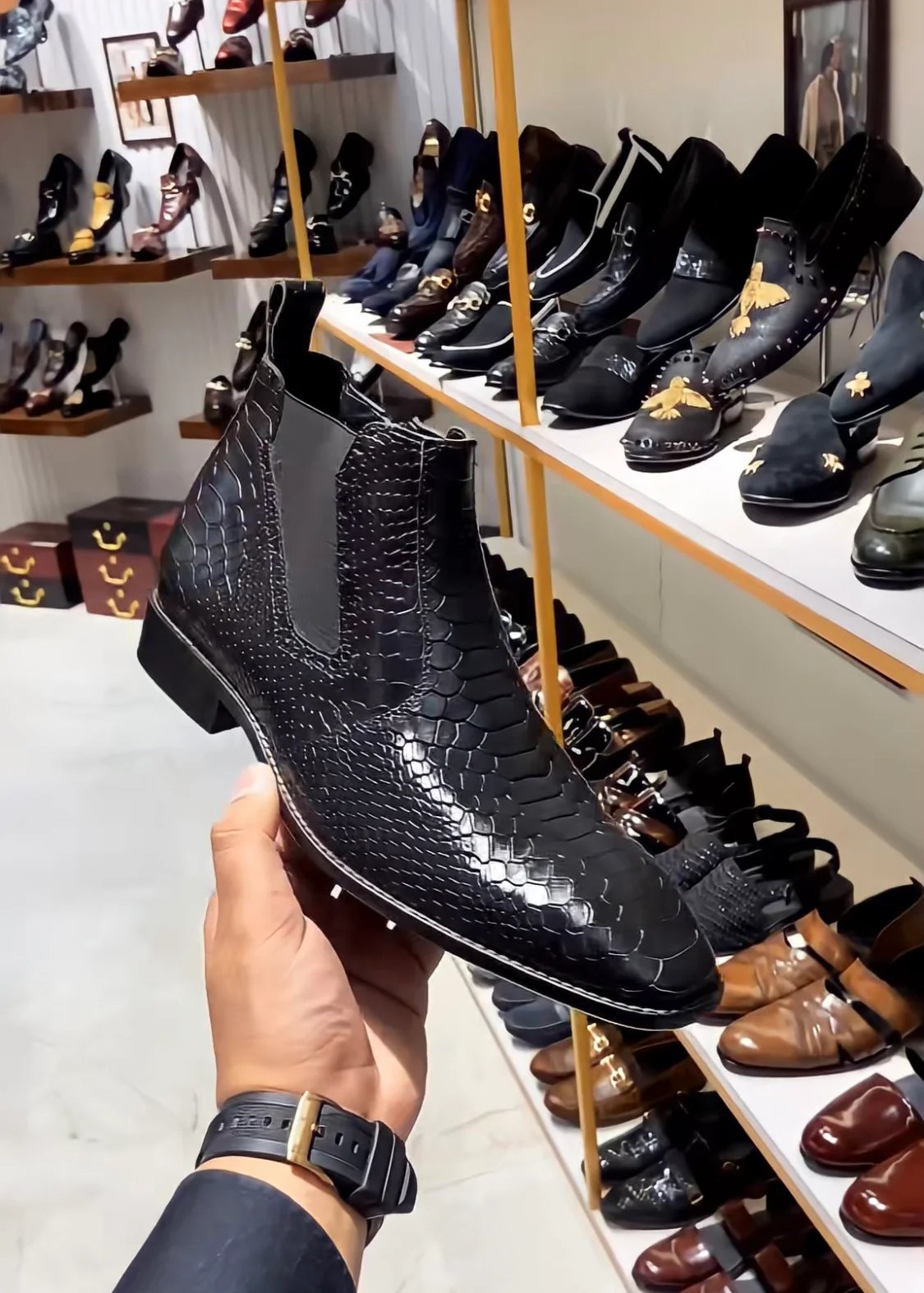 Charcoal Black Cobra Scaled Zip Boots