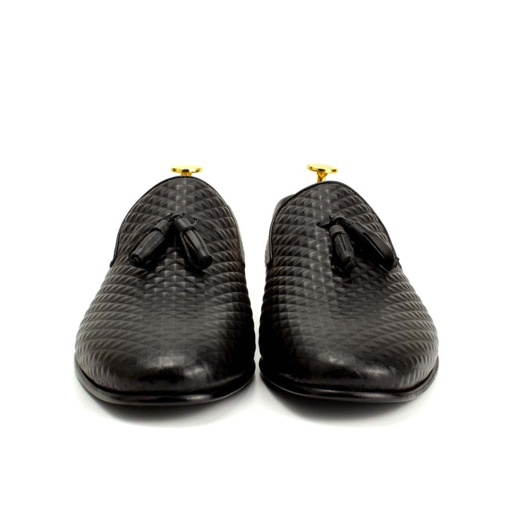 Black Men's Leather Spiky Loafers